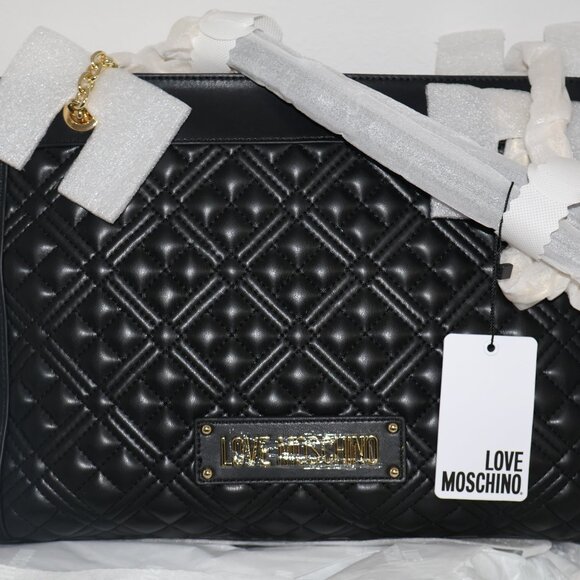 Love Moschino Quilted Tote Chain Shoulder Bag Black Gold Hardware - Picture 9 of 11